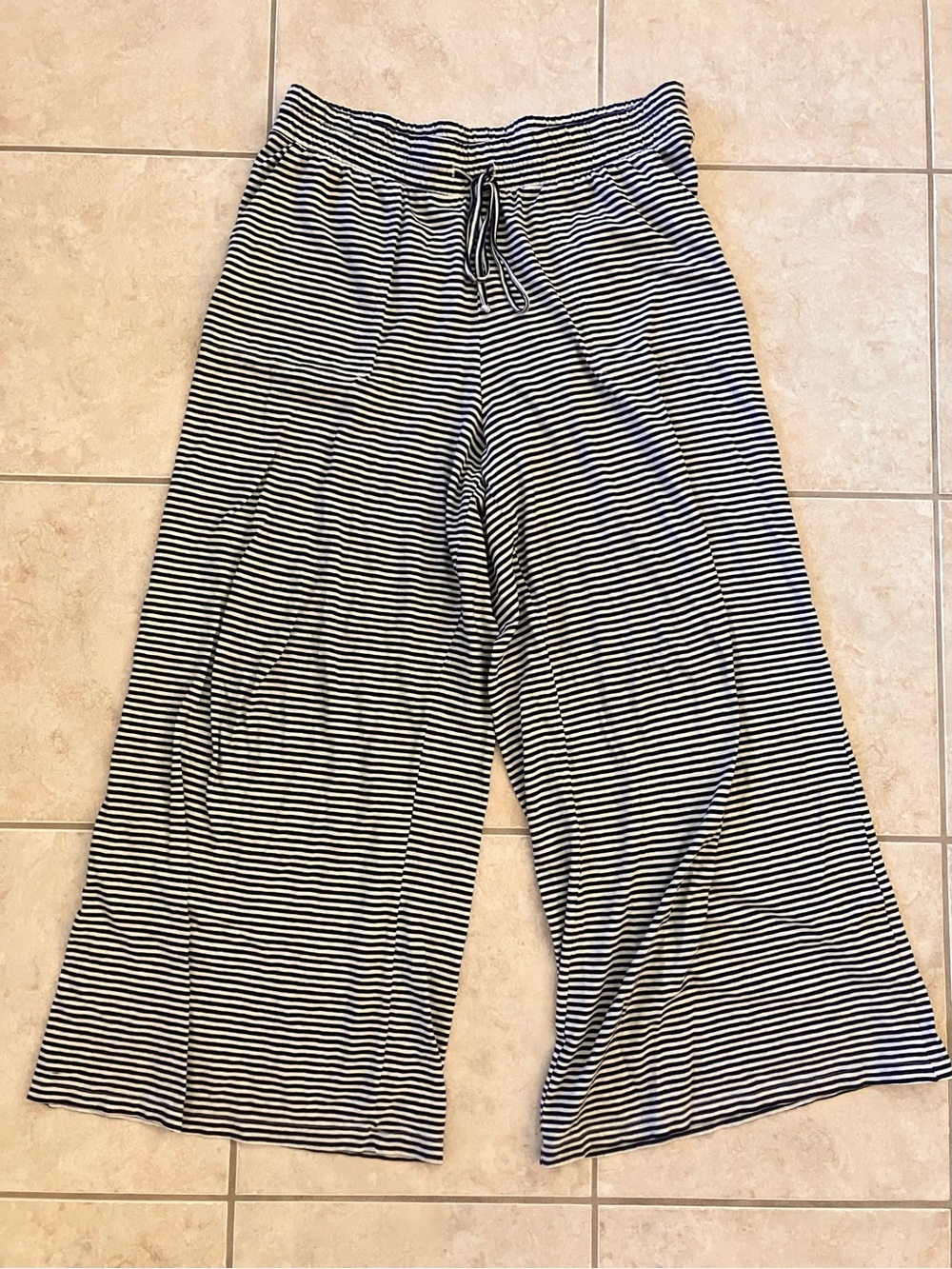 American Eagle Outfitters Navy and White Striped Wide-Leg Pants